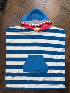 Mini Boden Shark striped towel cover-up in size 6-9 years